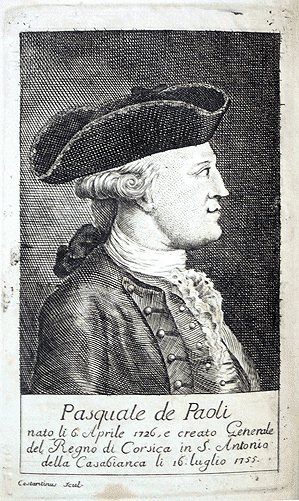 Ritratto di Pasquale Paoli - Incisione tratta da: Relazione della Corsica di Giacomo Boswell Scudiere [...] 1768 [....](Archivio di Stato di Torino)